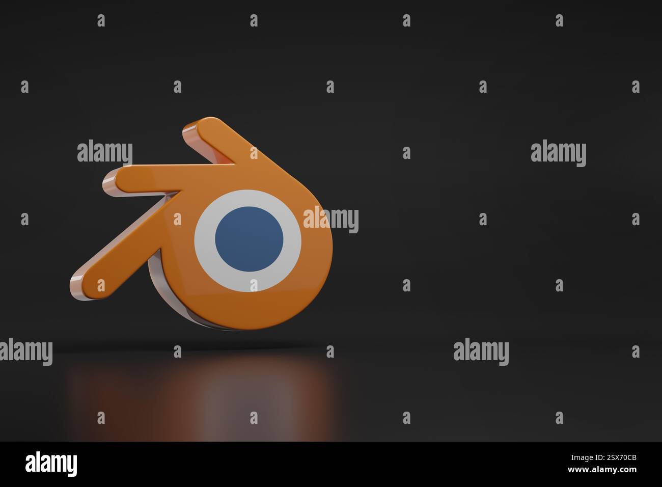 Buenos Aires, Argentina - 28 gennaio 2025: Logo tridimensionale del software Blender con spazio di copia. illustrazione 3d. Foto Stock