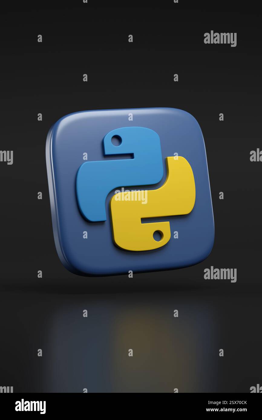 Buenos Aires, Argentina - 22 febbraio 2025: Logo tridimensionale del linguaggio di programmazione Python. illustrazione 3d. Foto Stock