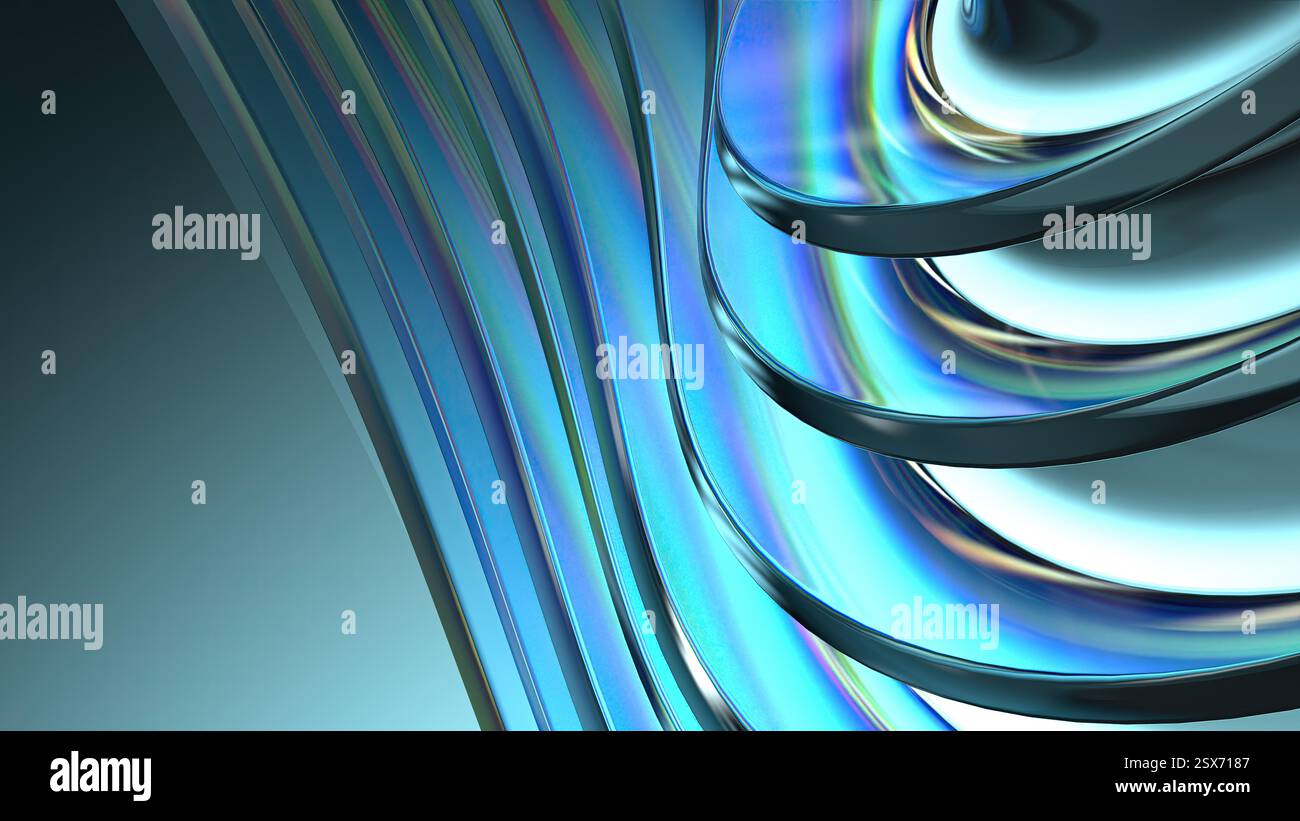 Rifrazione cromata viola blu lusso acquoso sfondo moderno con curve astratte illustrazione 3d di alta qualità Foto Stock