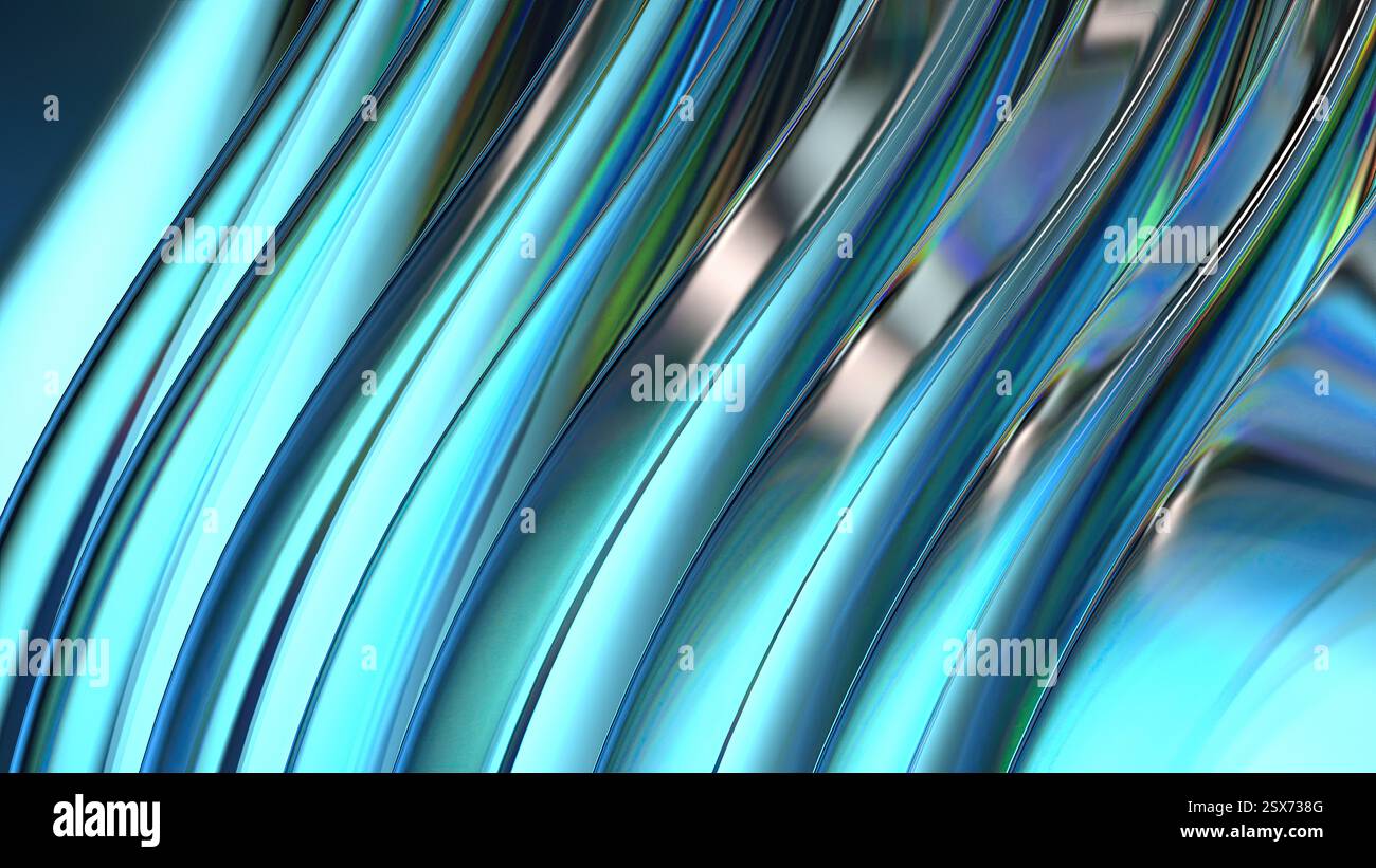 Rifrazione cromata viola blu acquosa moderna delicatezza sfondo astratto illustrazione 3d di alta qualità Foto Stock