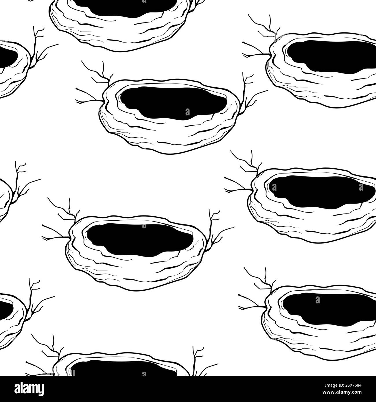 Motivo primaverile senza cuciture con nido d'uccello con uova. Illustrazione vettoriale disegnata a mano durante la Pasqua, design delle festività Illustrazione Vettoriale