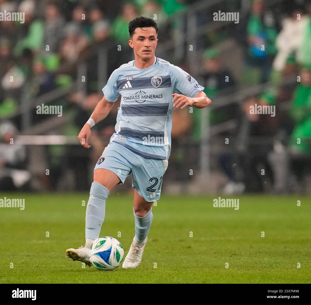 Austin, Texas, Stati Uniti. 22 febbraio 2025. Il centrocampista di Kansas City MANU GARCIA (21) durante il secondo tempo di una partita di Major League Soccer tra Austin FC e Sporting Kansas City il 22 febbraio 2025 ad Austin, Texas. Austin FC ha vinto, 1-0. (Credit Image: © Scott Coleman/ZUMA Press Wire) SOLO PER USO EDITORIALE! Non per USO commerciale! Foto Stock