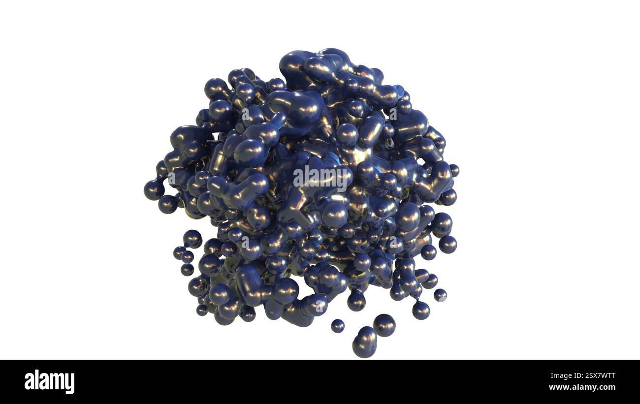 Rendering 3d Abstract Black Shine Metaballs on white bg Foto Stock
