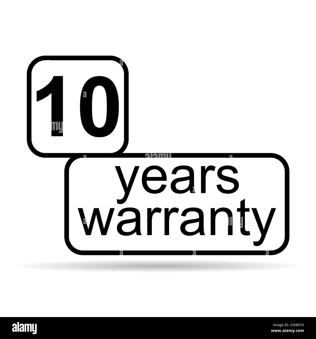 Icona ombra di garanzia di dieci anni, sigillo badge certificato di garanzia cartello cliente, timbro immagine vettoriale . Illustrazione Vettoriale