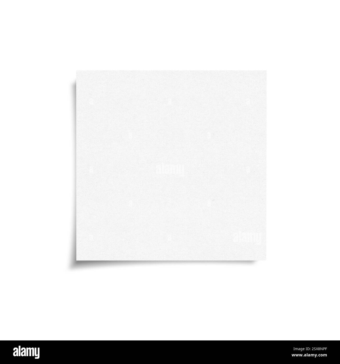 Nota adesiva bianca con ombra isolata su sfondo bianco, carta adesiva per la visione anteriore con spazio di copia Foto Stock