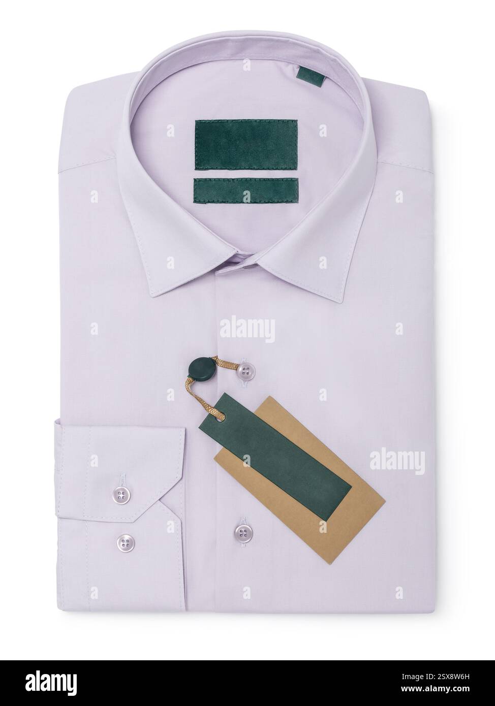 Camicia in abito piegato viola chiaro con maniche lunghe isolata su sfondo bianco, vista dall'alto, modello per designer Foto Stock Camicia in abito piegato viola chiaro con maniche lunghe isolata su sfondo bianco, vista dall'alto, modello per designer Foto Stock