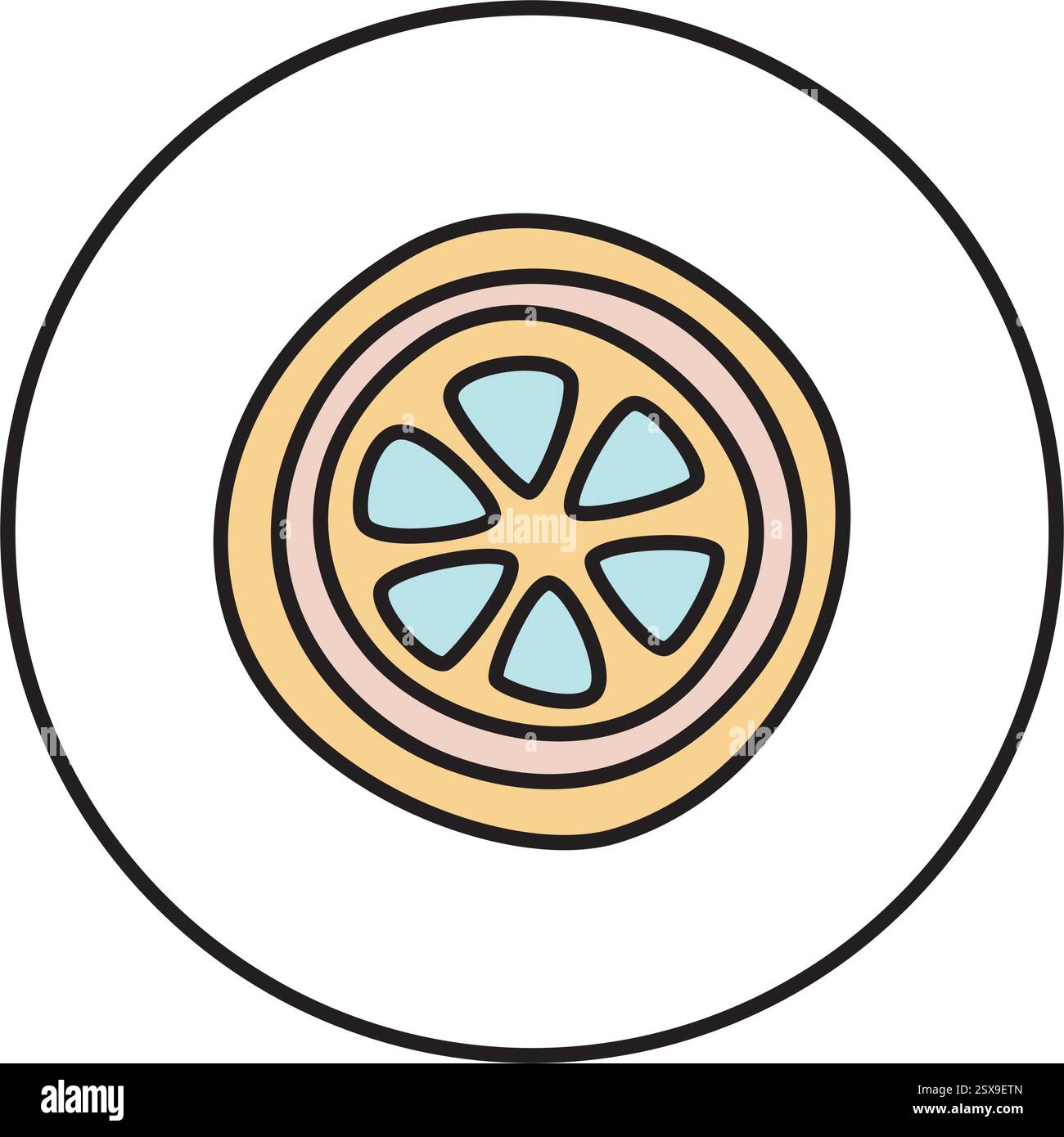 Icona arancio agrumato o pompelmo disegnata a mano con una linea nera e colorata Illustrazione Vettoriale