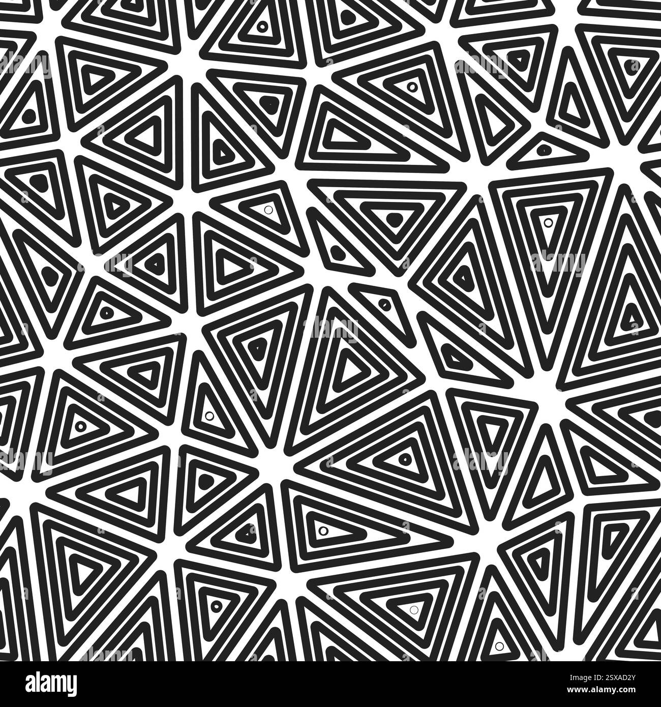 Sfondo mosaico astratto. Triangoli interni ripetuti multipli. Grandi dimensioni dei triangoli. Stile bianco e nero. Motivo senza cuciture. Eleganti tessere vettoriali. Illustrazione Vettoriale