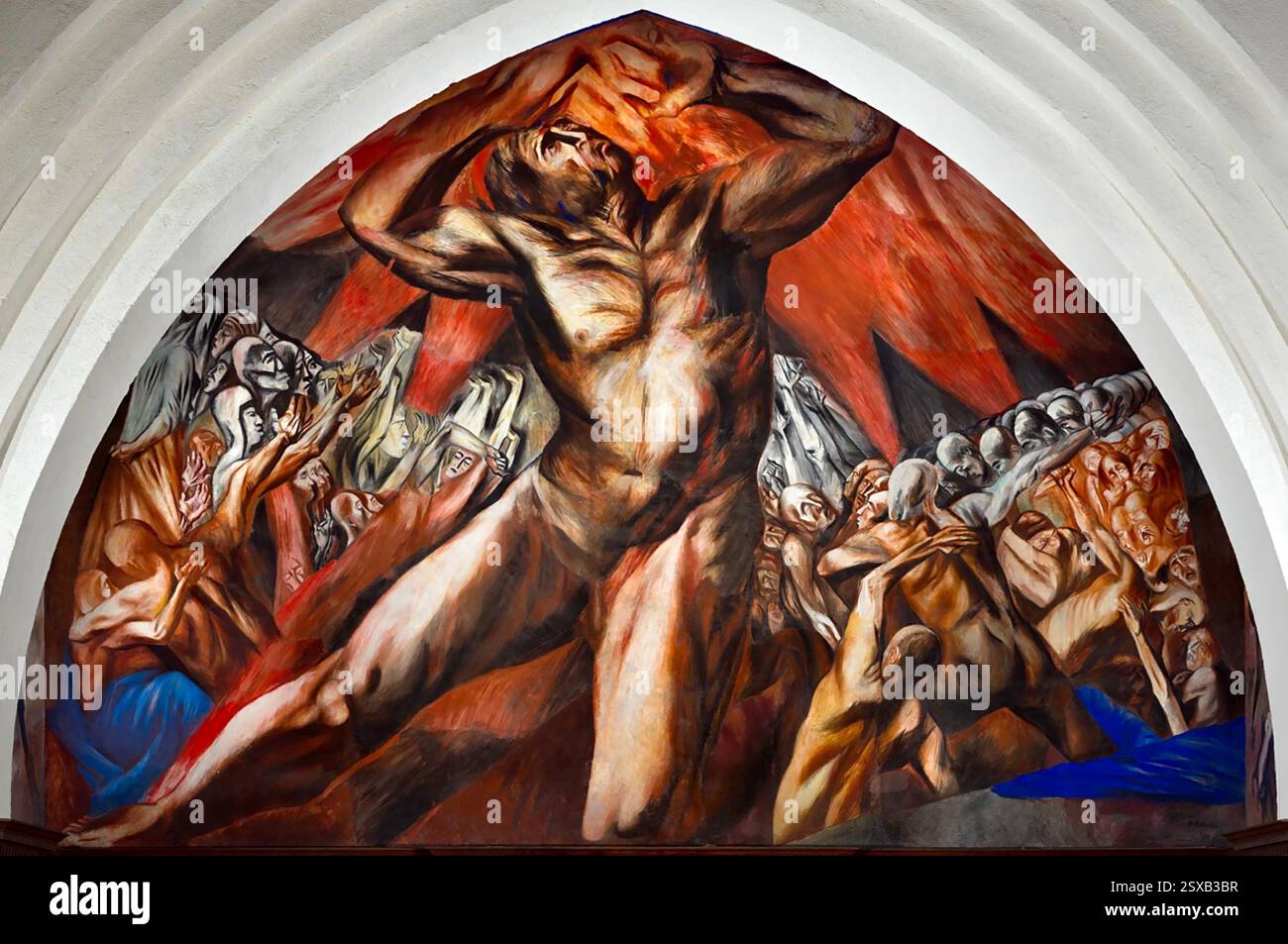 Prometeo del muralista messicano José Clemente Orozco, raffigurante il greco Titano Prometeo rubare il fuoco dai cieli per dare agli umani, 1930, dipinto di José Clemente Orozco Foto Stock