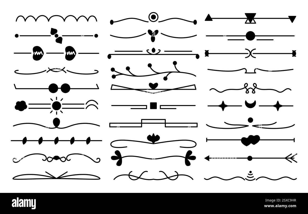 Divisorio nero con sfondo chiaro ad alto contrasto con elementi lineari. Design preciso e strutturato del divisore con linee simmetriche. Minimalista e astratto, ideale per decorazioni e progetti digitali Illustrazione Vettoriale