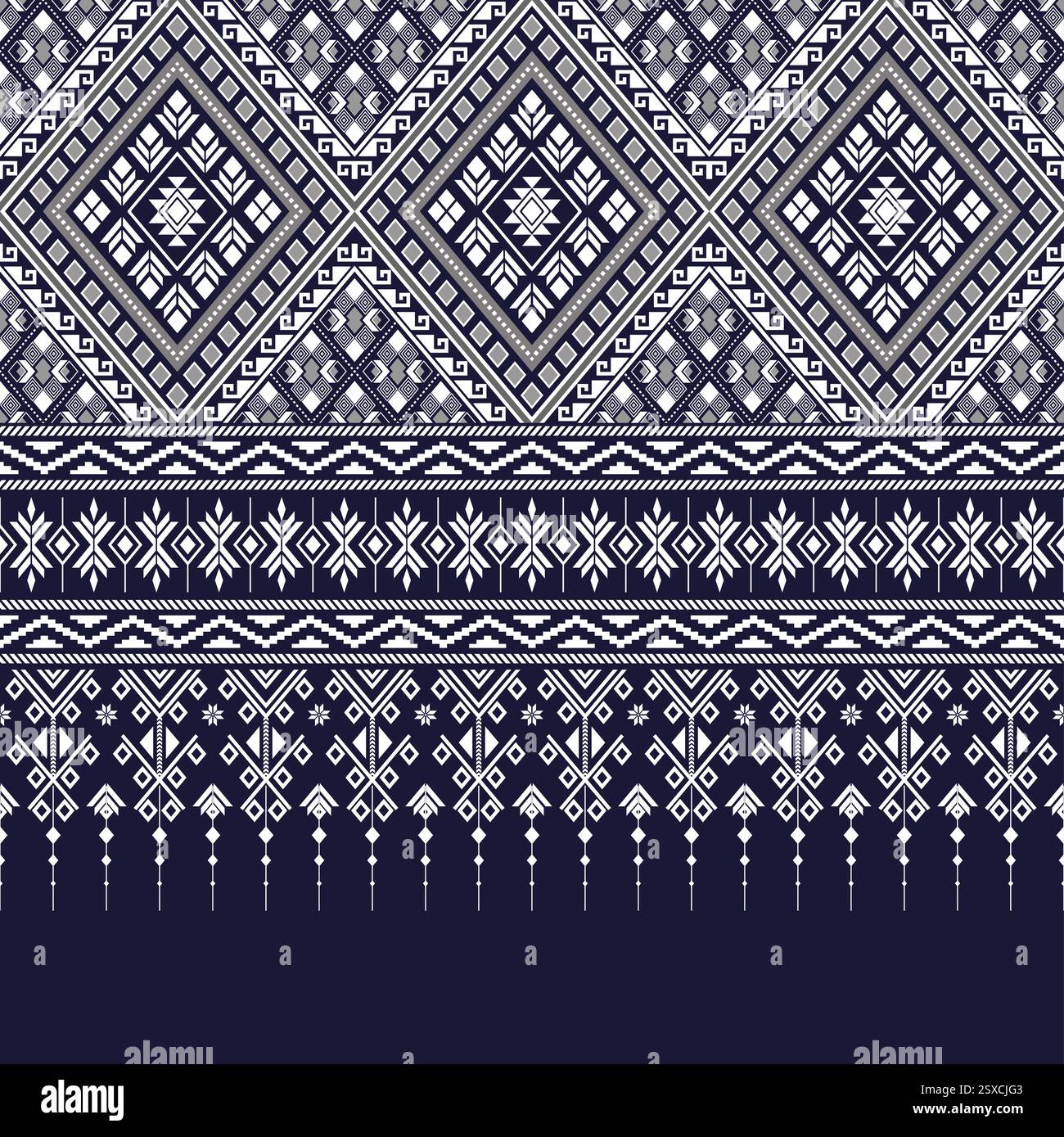 Bordo bianco a forma di diamante senza cuciture su denim blu con motivo a forma di diamante per decorazioni, stampa in tessuto, texture in tessuto e altre stampe. Illustrazione Vettoriale