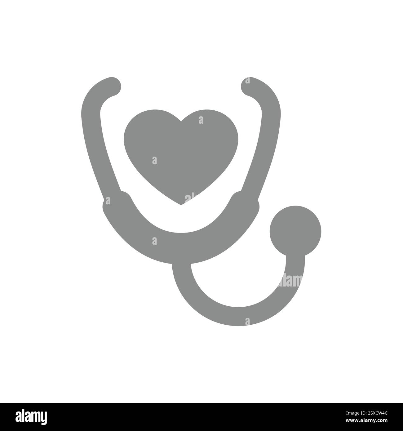 Icona vettore assistenza sanitaria cardiologica. Stetoscopio con simbolo del cuore. Illustrazione Vettoriale