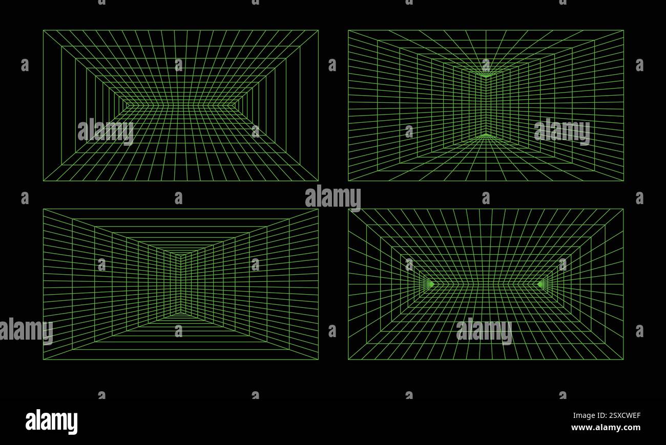 Griglia reticolo geometria sfondi in verde neon Illustrazione Vettoriale