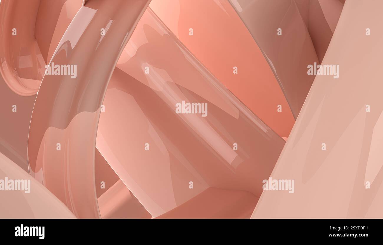 Elegante sfondo astratto 3D con curve fluide lucide tonalità rosa pastello tenui, grafica digitale, estetica fluida e minimale, progetti di design prendono il sopravvento Foto Stock