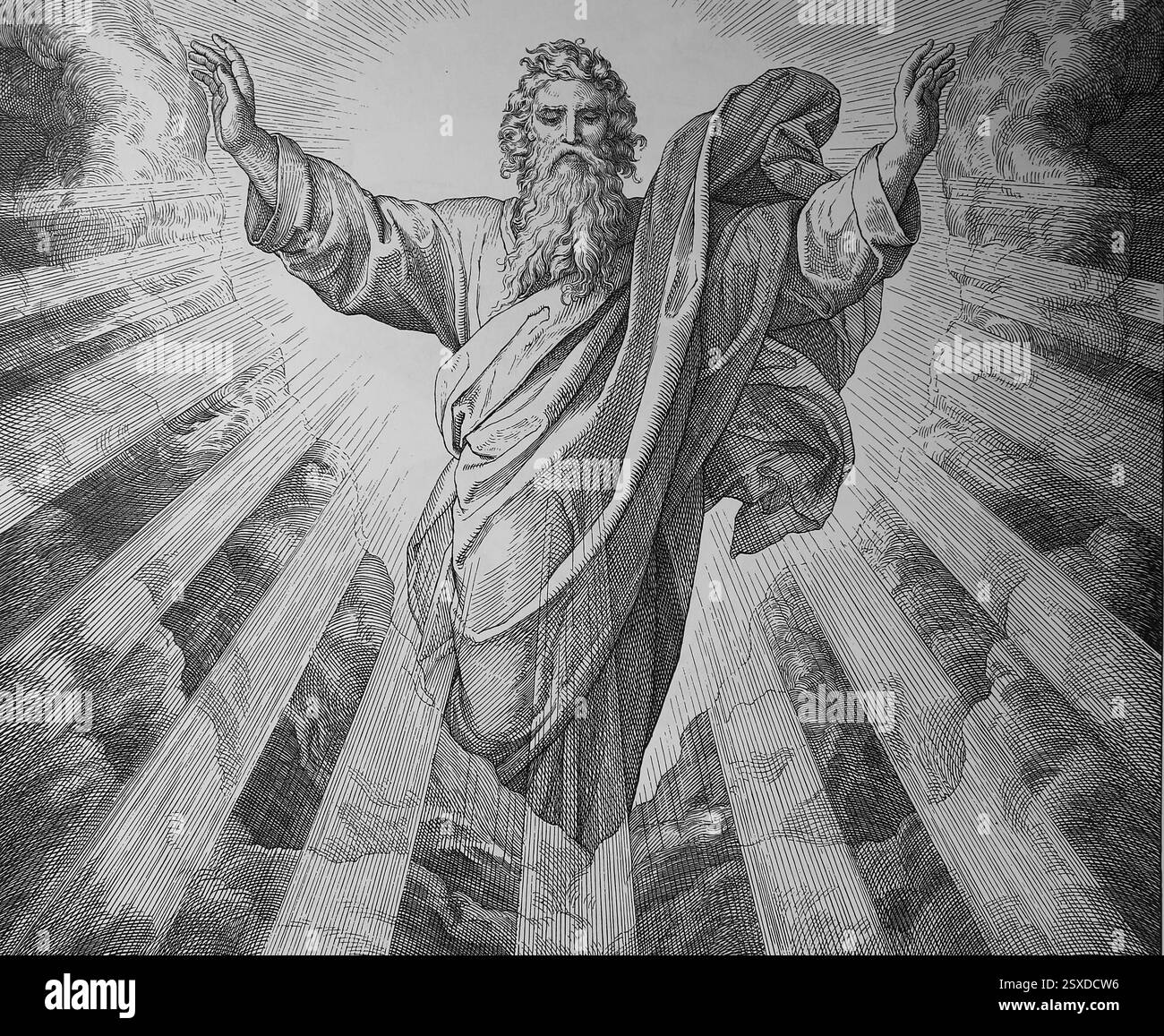 La Bibbia "il primo giorno". La luce è stata creata. Illustrazione di J. Schnorr von Carolsfeld. "La Bibbia dei quadri", 1852-60. Foto Stock