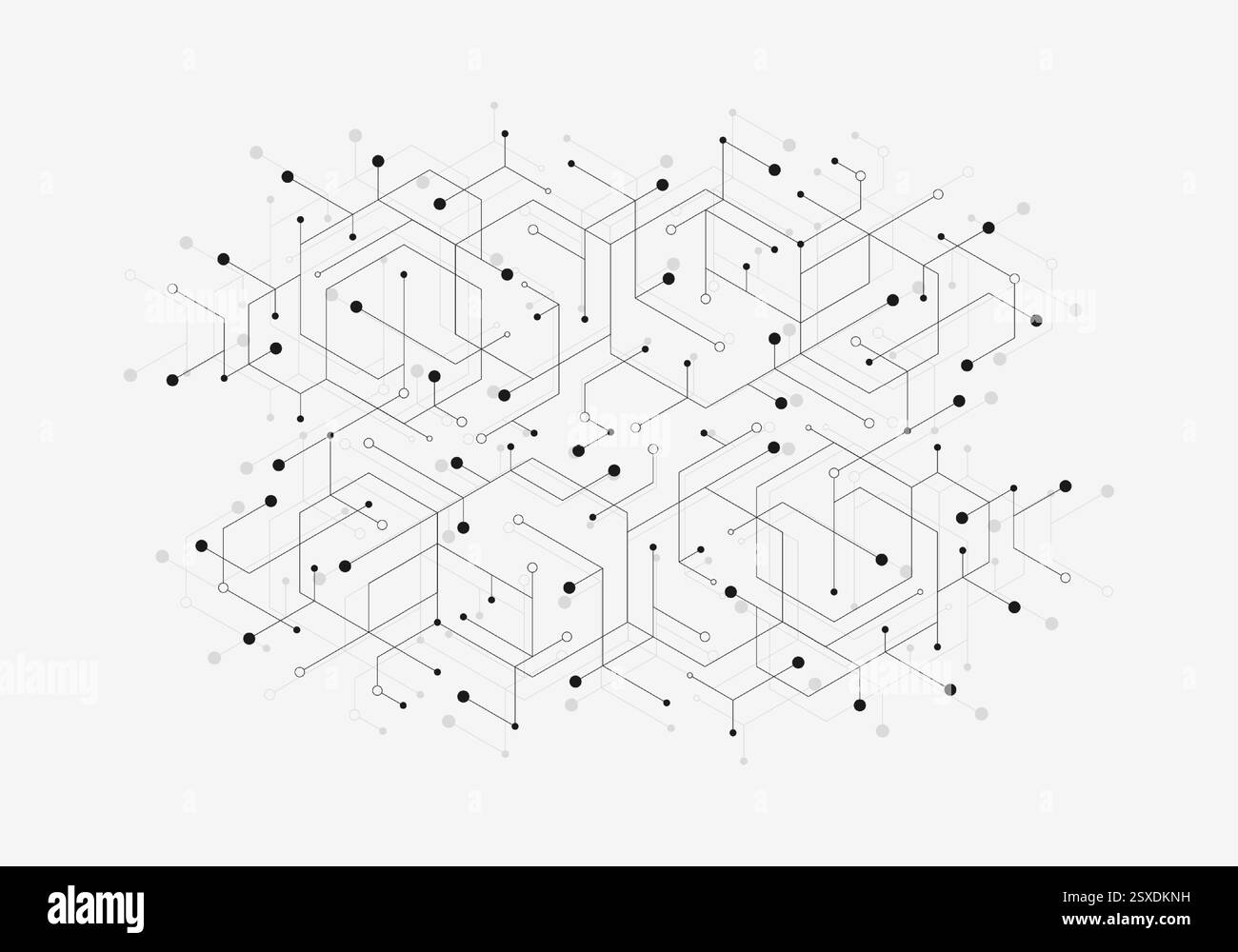 Assistenza sanitaria sfondo astratto con esagoni, linee e punti. Concetto di modello di banner per l'innovazione medica. Biologia e tecnologia farmaceutica Illustrazione Vettoriale