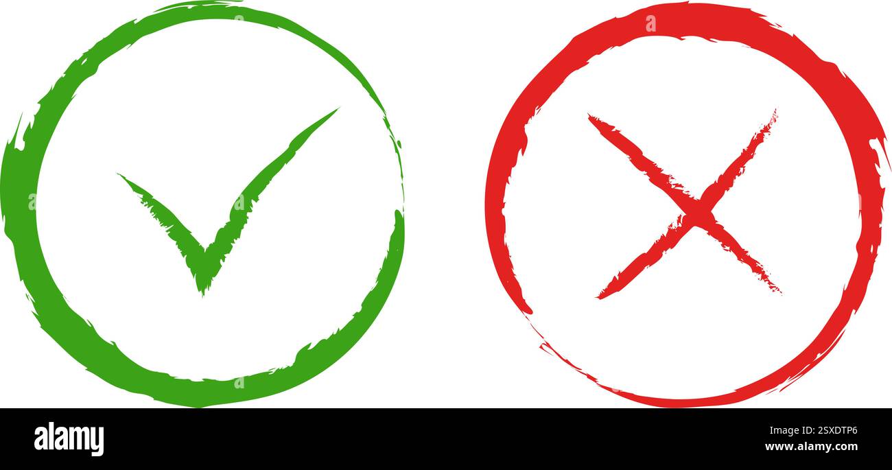 Segno di spunta verde vettoriale sì e rosso no Illustrazione Vettoriale