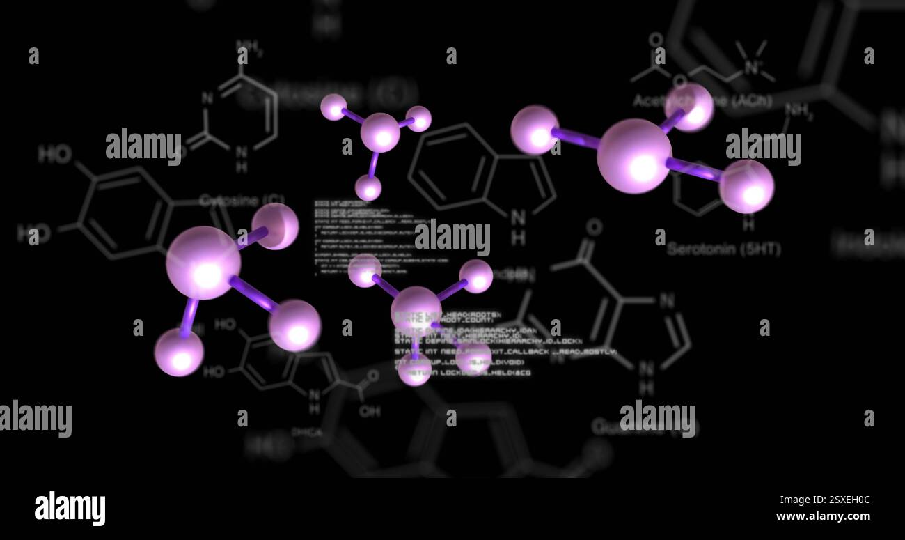 Strutture molecolari e formule chimiche, immagine della ricerca scientifica Foto Stock