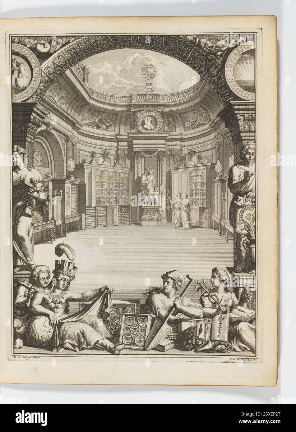 Questo libro olandese, 'Wondertooneel der Nature', pubblicato da Francois Halma nel 1706 e 1715, presenta illustrazioni di Romeyn de Hooghe, che offrono approfondimenti sul mondo naturale. Foto Stock