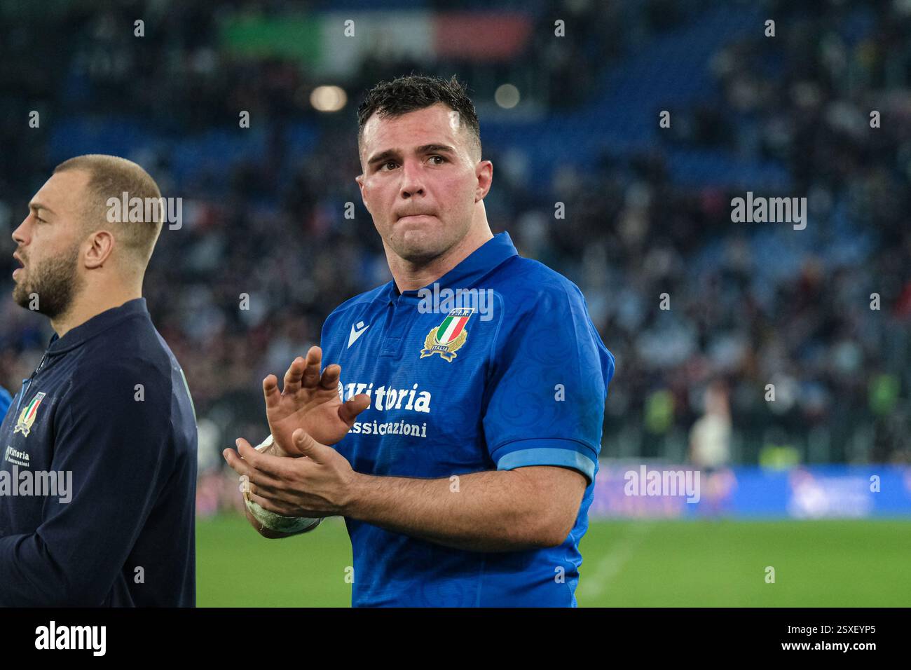 Roma, Italia. 23 febbraio 2025. Giosuè Zilocchi d'Italia durante la partita tra Italia e Francia al Guinness Six Nations Men's Rugby allo Stadio Olimpico di Roma. La nazionale francese vince contro l'Italia con un punteggio di 24-73. Credito: SOPA Images Limited/Alamy Live News Foto Stock