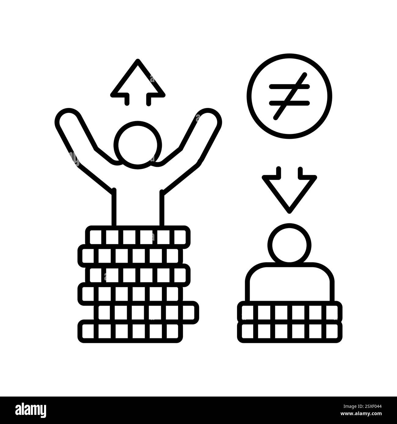 Icona della linea nera di disuguaglianza economica. Elemento isolato vettoriale. Traccia modificabile. Illustrazione Vettoriale