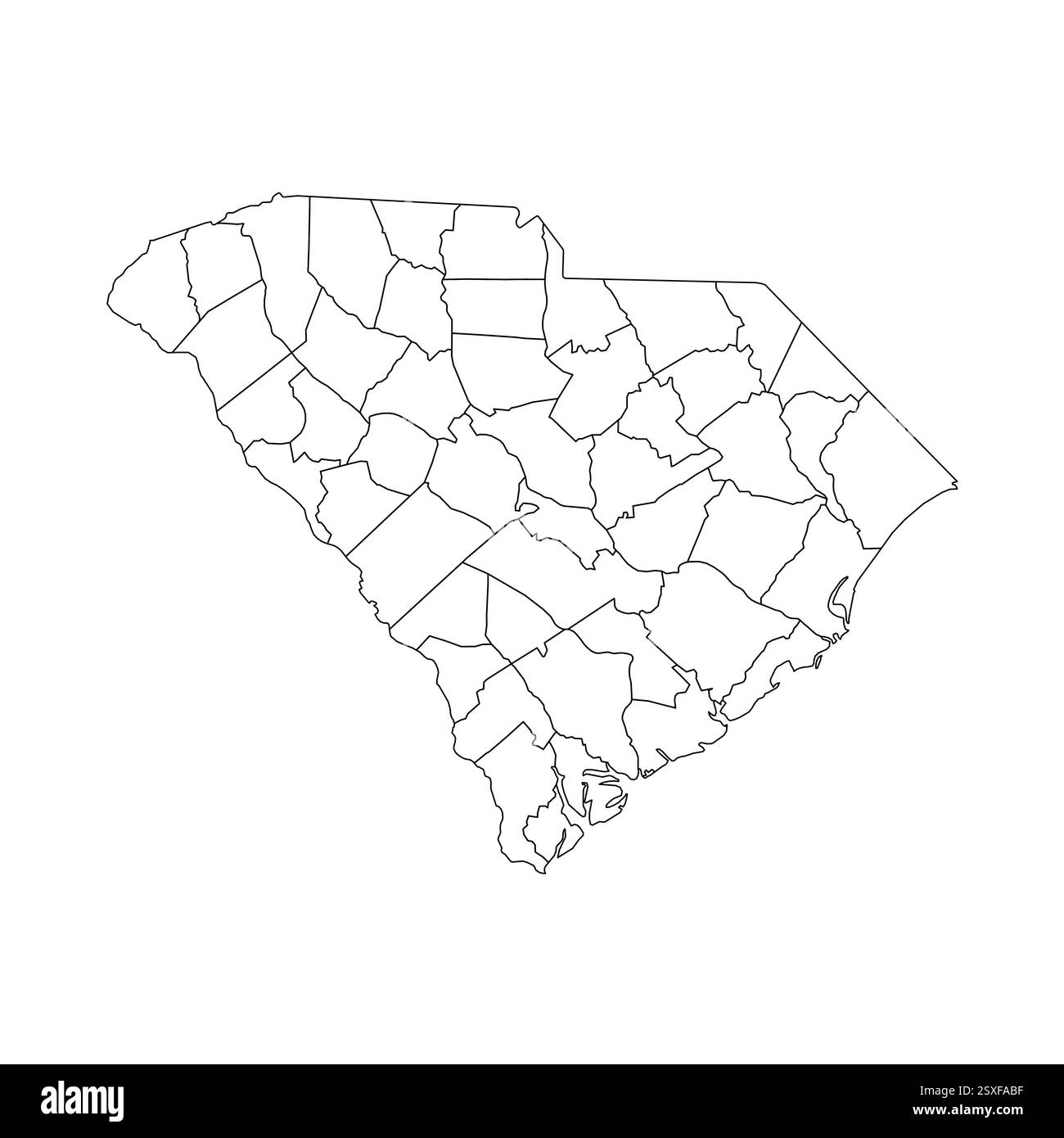 South Carolina, SC - Mappa politica dettagliata dello stato degli Stati Uniti. Mappa amministrativa divisa in contee. Mappa del contorno nera vuota sottile. Illustrazione vettoriale Illustrazione Vettoriale