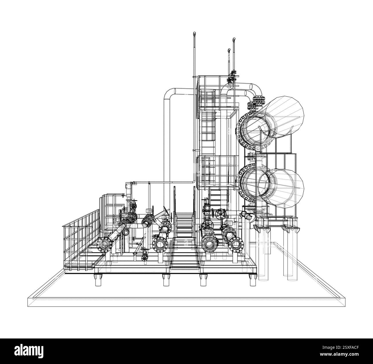 Scambiatore riscaldatore per applicazioni petrolifere. Rendering vettoriale del 3d. Illustrazione Vettoriale