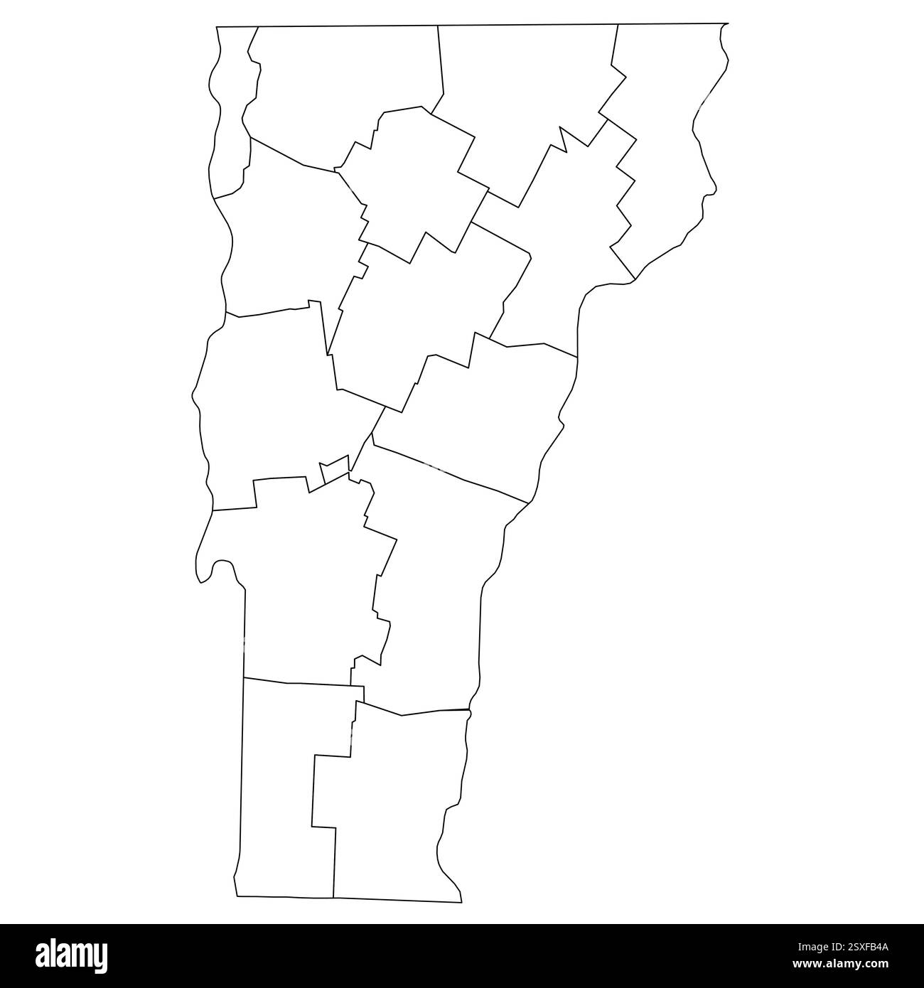 Vermont, VT - Mappa politica dettagliata dello stato degli Stati Uniti. Mappa amministrativa divisa in contee. Mappa del contorno nera vuota sottile. Illustrazione vettoriale Illustrazione Vettoriale