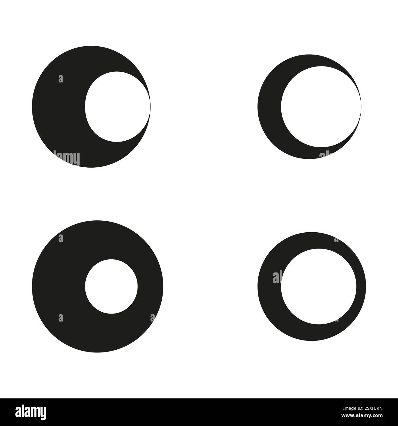 Icona fase lunare. Vettore di luna a mezzaluna. Forma geometrica circolare. Simbolo astratto nero. Illustrazione Vettoriale