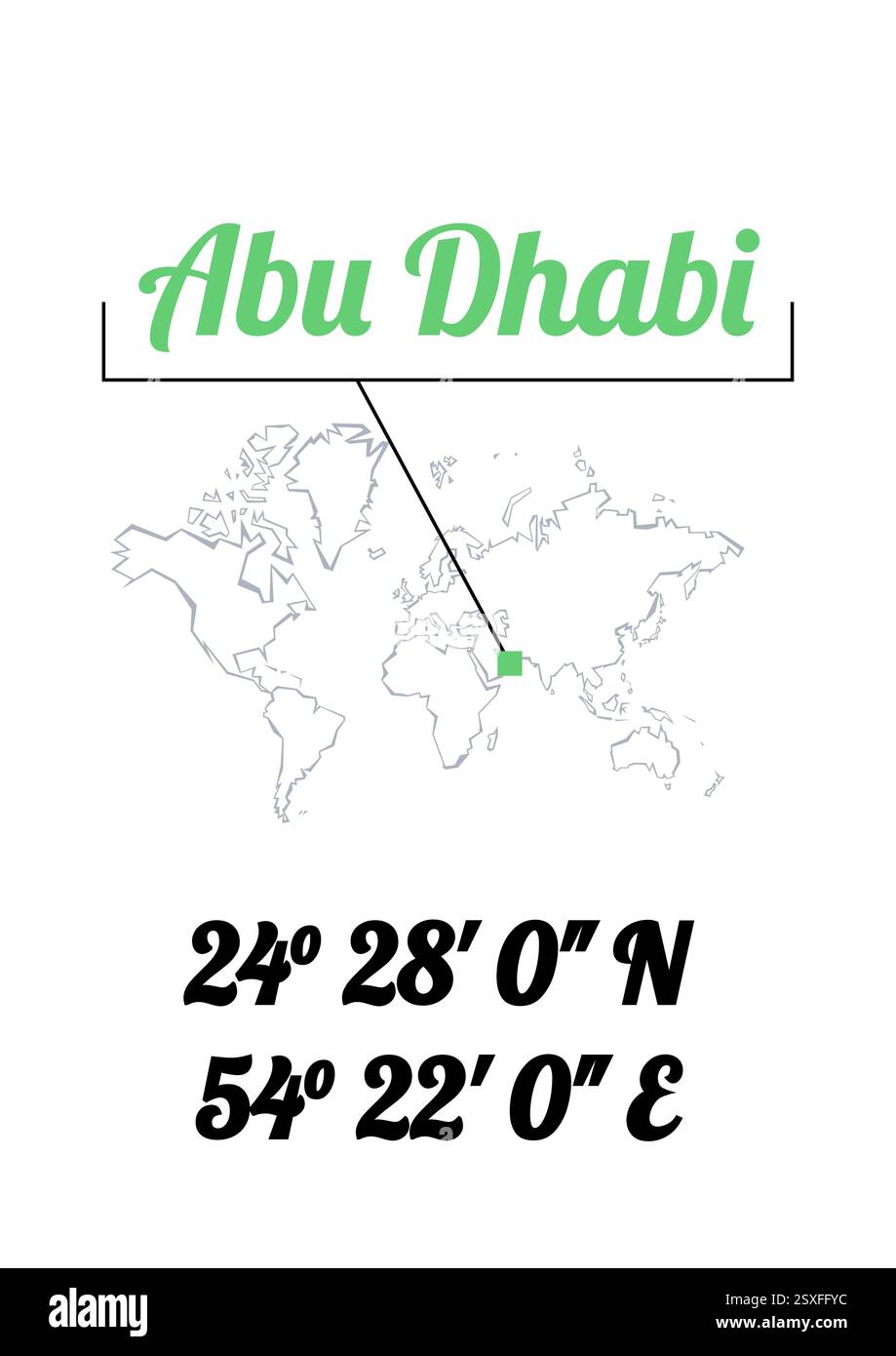 Poster o t-shirt di Abu Dhabi. Coordinate della città e tipografia della posizione della mappa del mondo. Design creativo minimalista per poster di destinazione. Illustrazione Vettoriale