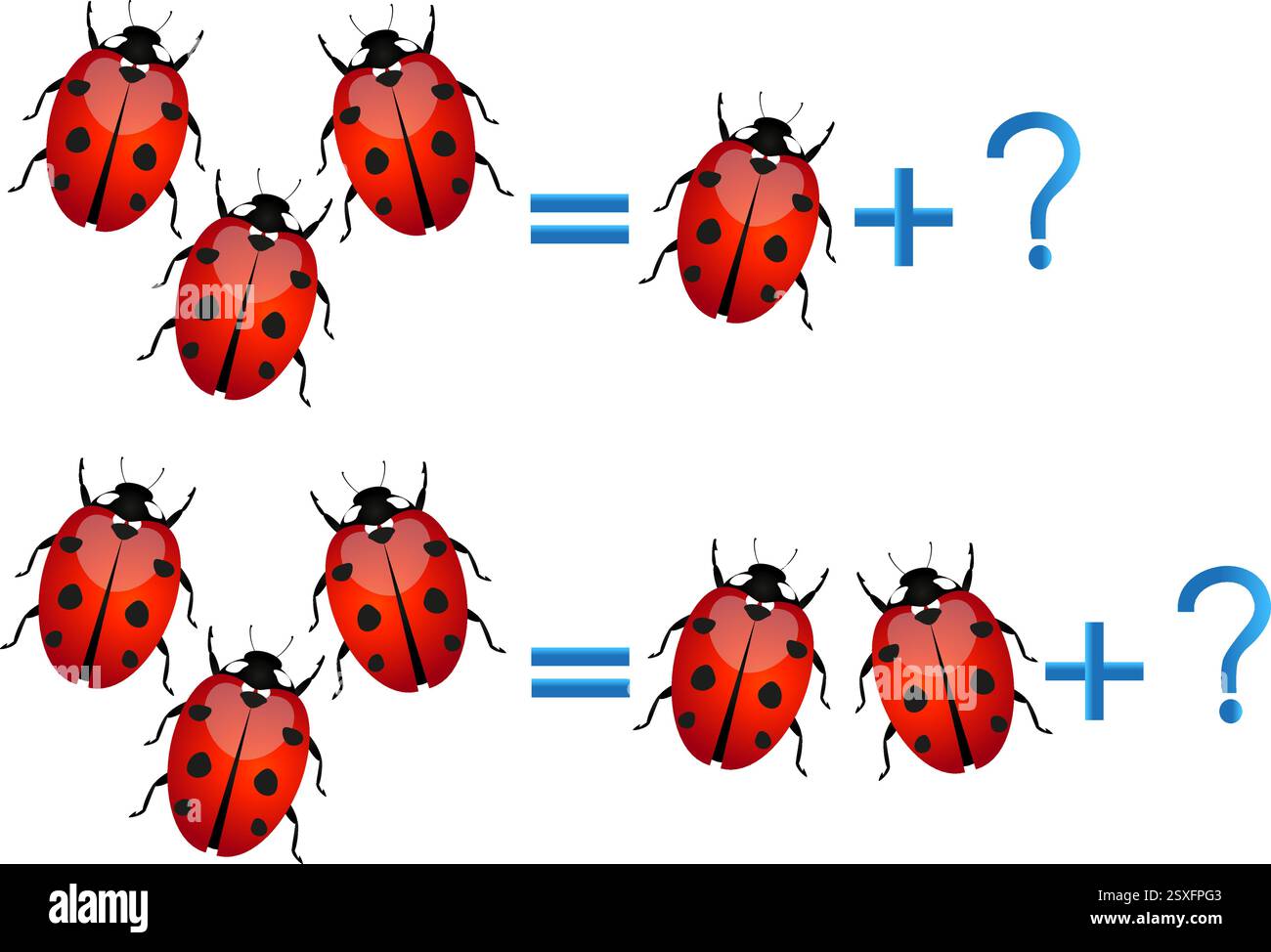 Giochi educativi per bambini, sulla composizione dei tre, ad esempio con ladybirds. Illustrazione Vettoriale