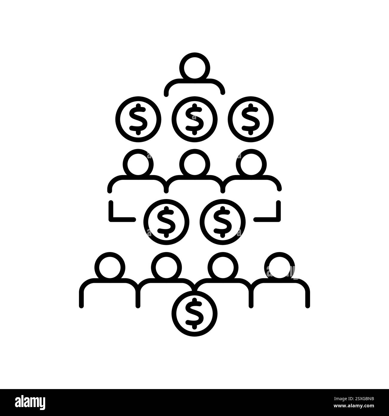 Icona della linea nera di stratificazione sociale. Elemento isolato vettoriale. Traccia modificabile. Illustrazione Vettoriale