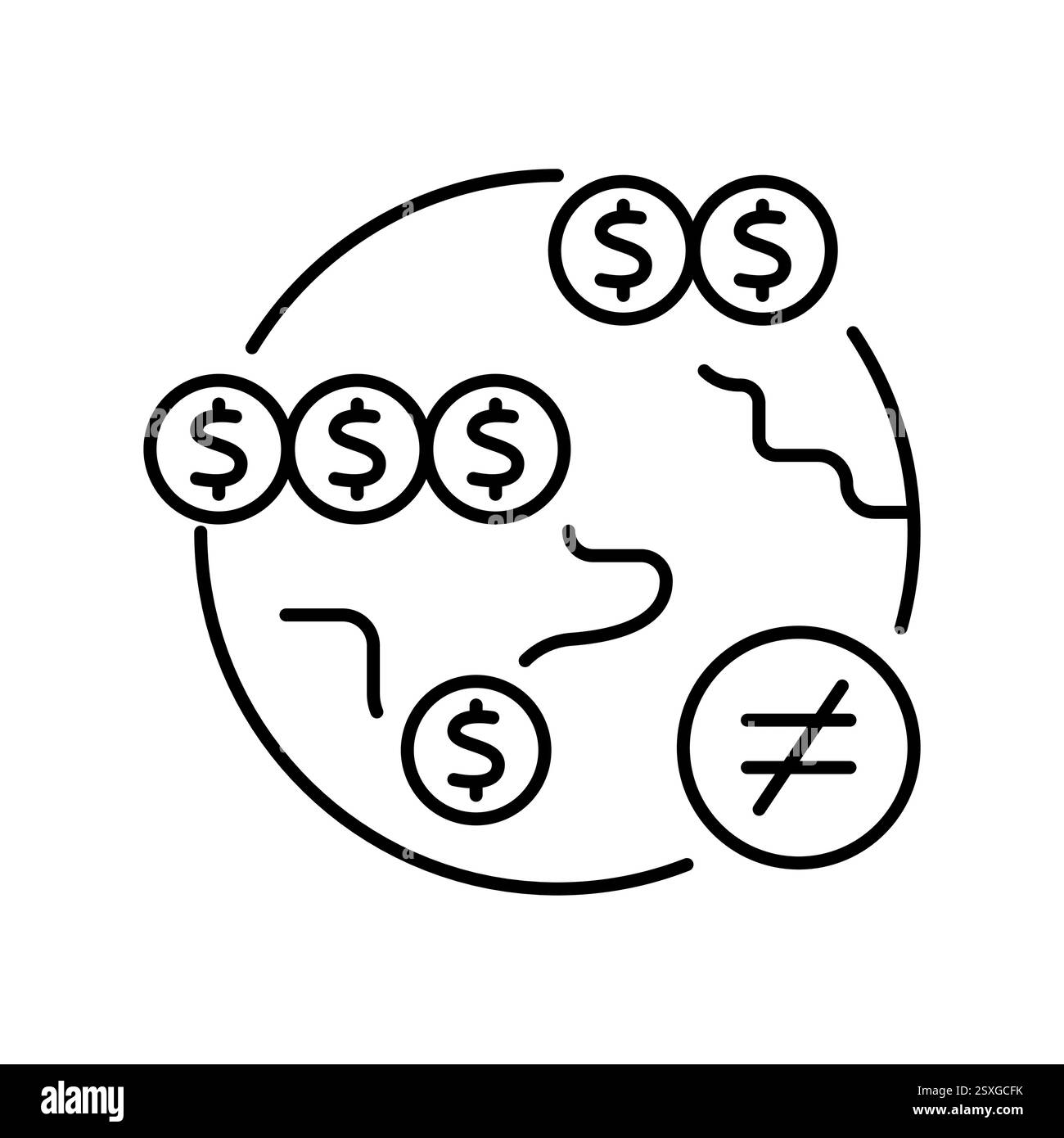 Icona della linea nera di disuguaglianza regionale. Elemento isolato vettoriale. Tratto modificabile disuguaglianza sociale . Traccia modificabile. Illustrazione Vettoriale
