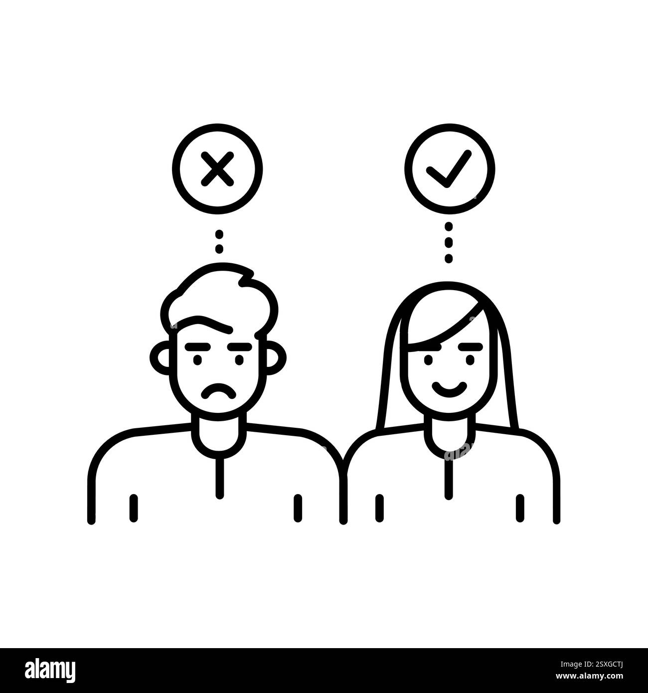 Icona della linea nera dell'esclusione sociale. Elemento isolato vettoriale. Tratto modificabile disuguaglianza sociale . Traccia modificabile. Illustrazione Vettoriale