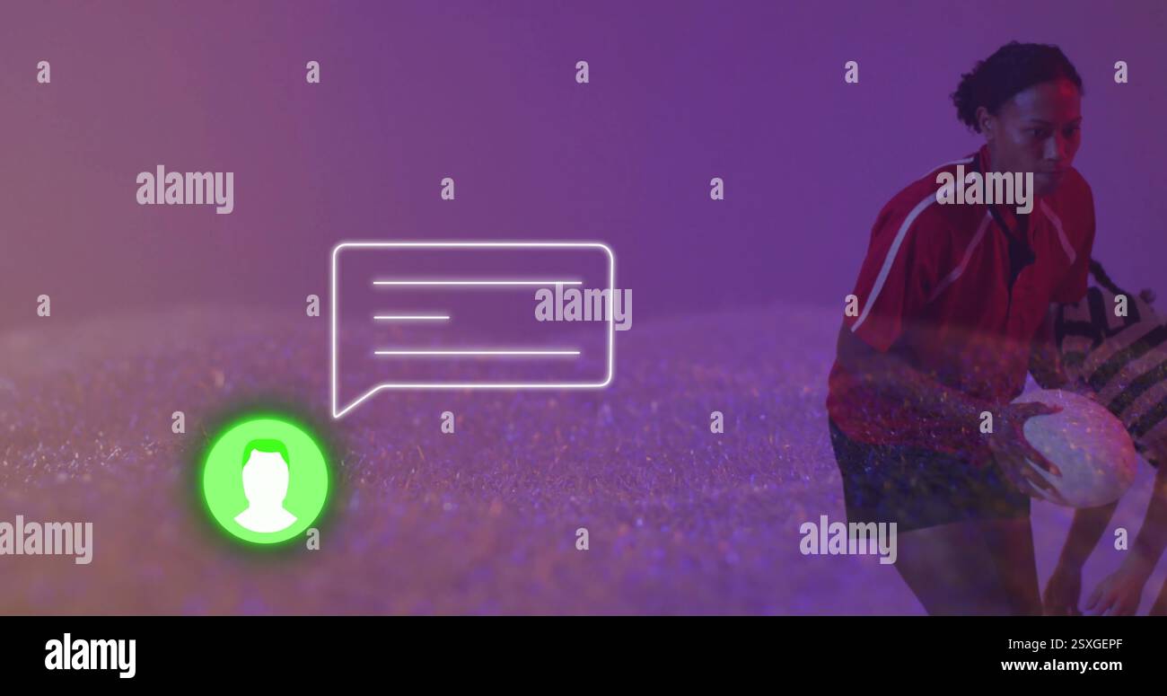 Immagine di icone dei media su diverse giocatrici di rugby Foto Stock