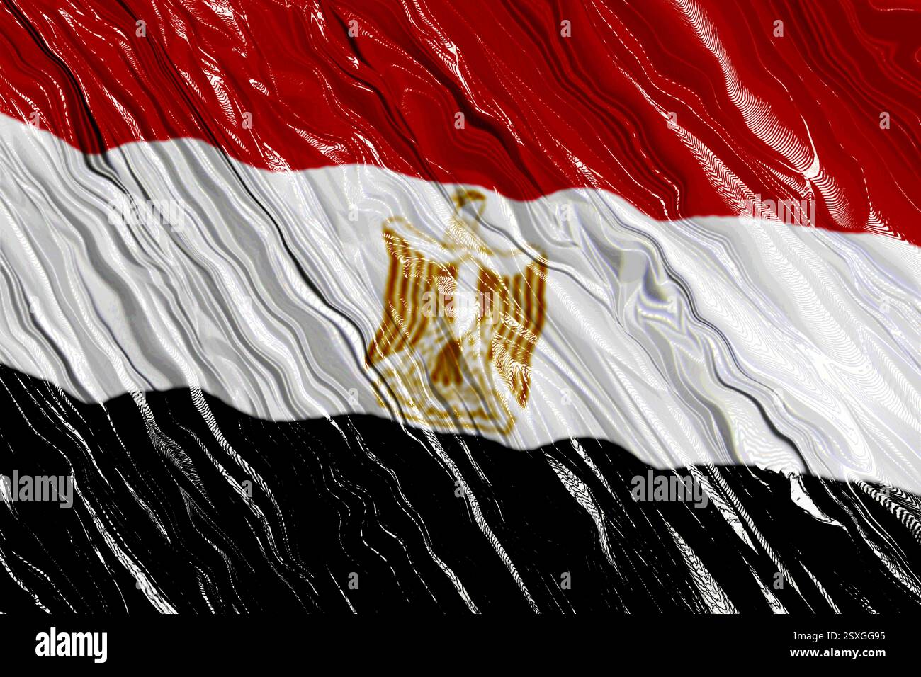 La consistenza del tessuto di seta con la bandiera egiziana. Illustrazione Vettoriale