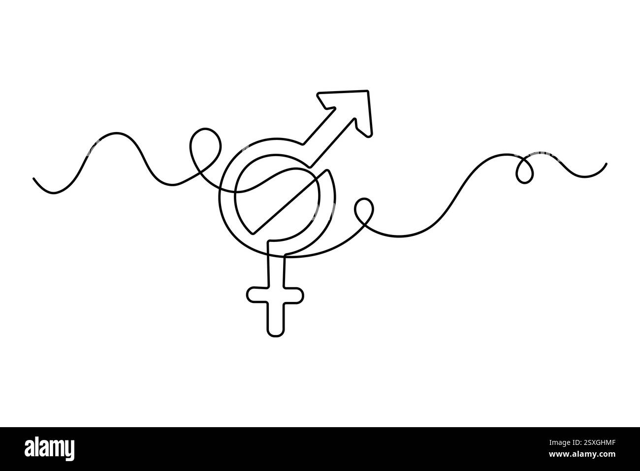 Simbolo di genere femminile grafica a una linea con icona vettoriale minimalista isolata Illustrazione Vettoriale