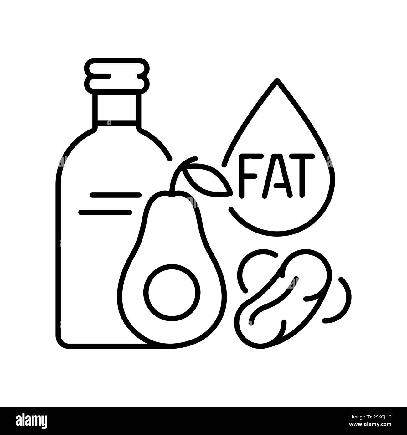 Icona della linea nera Fats. Elemento isolato vettoriale. Ictus modificabile in Nutritionologia . Traccia modificabile. Illustrazione Vettoriale