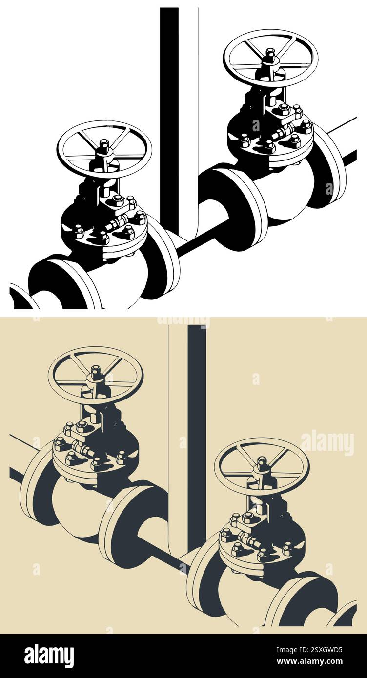 Illustrazioni vettoriali stilizzate di primo piano delle valvole a sfera Illustrazione Vettoriale