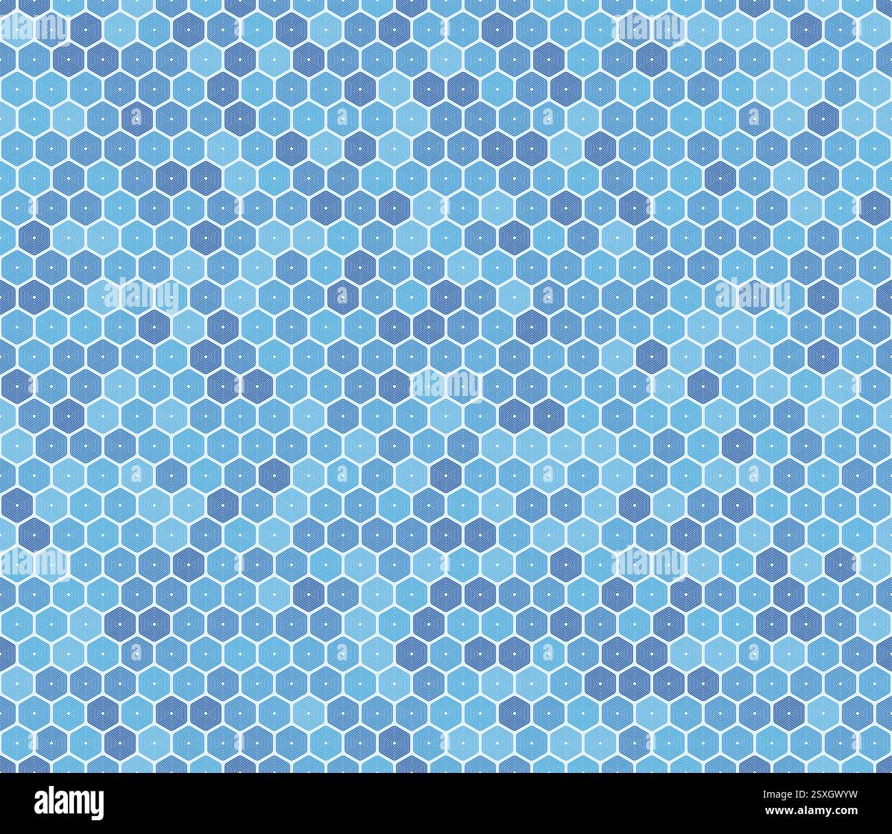 Background scientifico vettoriale. Esagoni impilati arrotondati motivo a mosaico. Toni di colore blu. Profili esagonali. Motivo senza cuciture. Illustrazione vettoriale Tileable. Illustrazione Vettoriale