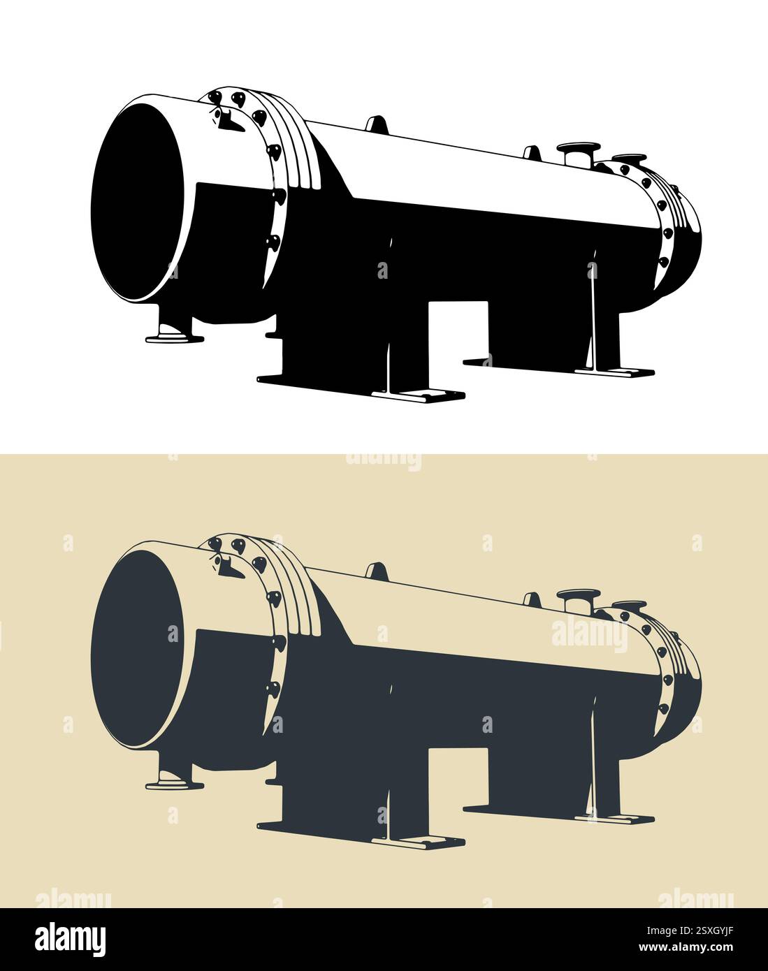 Illustrazioni vettoriali stilizzate di uno scambiatore di calore a tubo Illustrazione Vettoriale