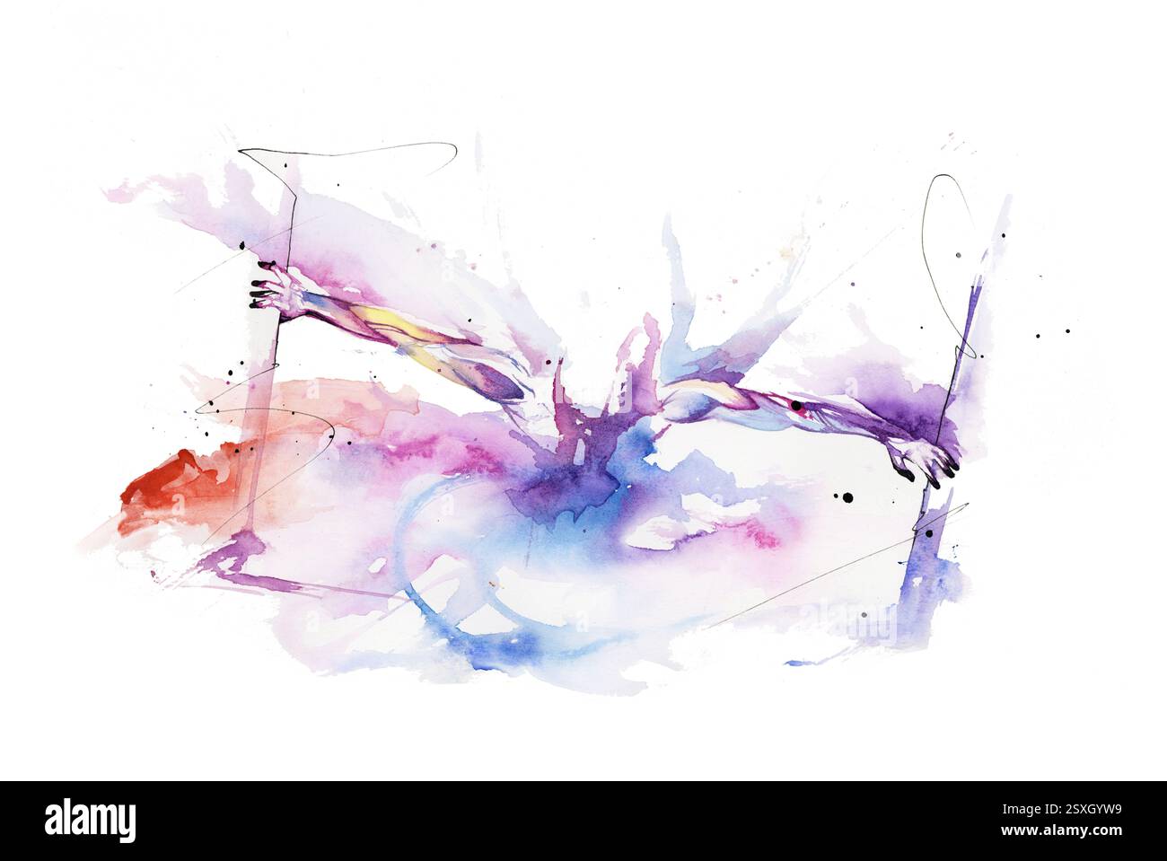 Pensare fuori dagli schemi, rompere i confini concetto pittura ad acquerello. Grafica verticale Foto Stock