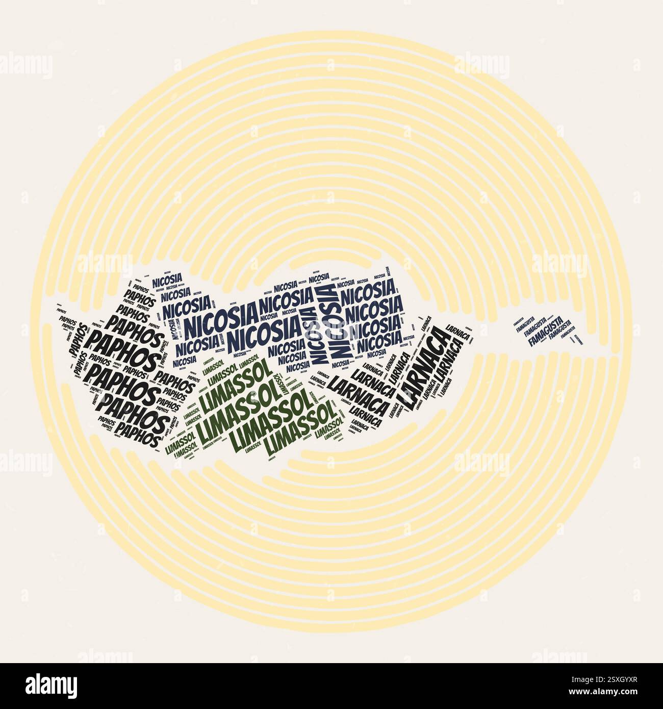 Poster del round di Cipro. Immagine tipografica del Paese. Regioni nuvole di parole di Cipro. Design vintage con texture graffiante. Illustrazione Vettoriale