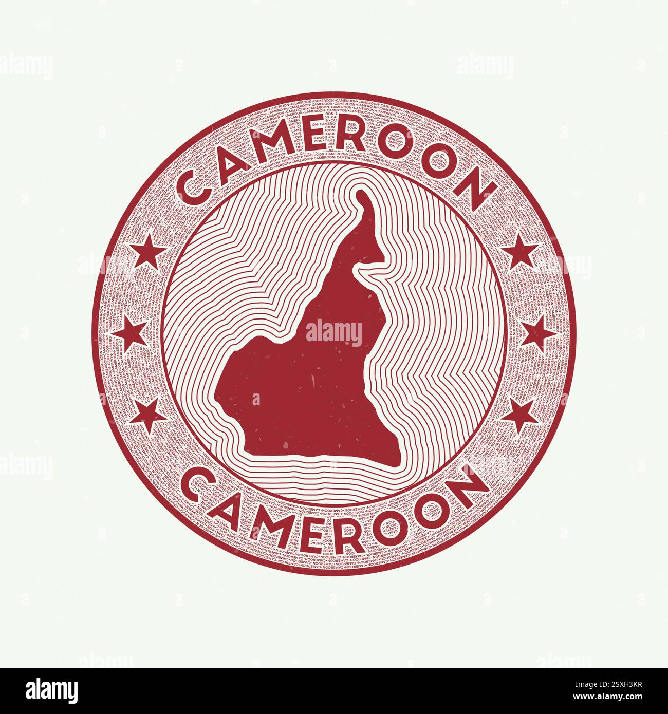 Vettore del distintivo rotondo del Camerun. Francobollo rotondo con la forma del Camerun, isolini e nome circolare del paese. Emblema fantastico. Illustrazione Vettoriale