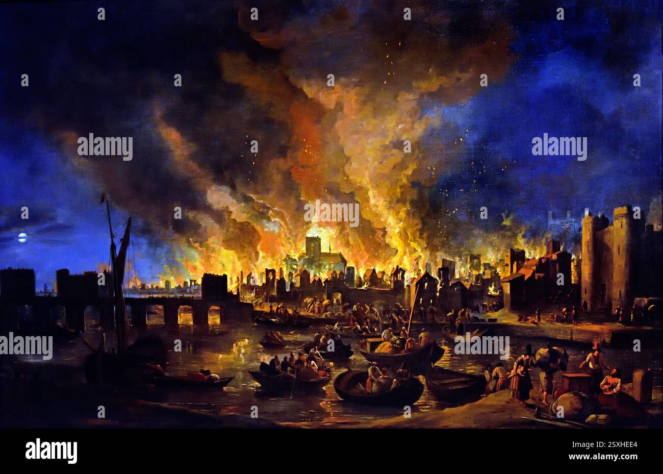 Il grande incendio di Londra nel 1666 lieve Pietersz Verschuier, Rotterdam, CA. 1630 – Rotterdam, 1686 Paesi Bassi, Olanda, fine Art Museum, ( nel 1666, un incendio devastante colpì Londra, distruggendo 13200 case, 87 chiese parrocchiali, il Royal Exchange, Guildhall e la cattedrale di St. Paul. ) Foto Stock