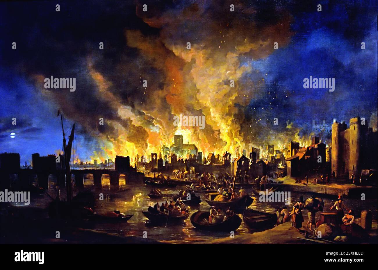 Il grande incendio di Londra nel 1666 lieve Pietersz Verschuier, Rotterdam, CA. 1630 – Rotterdam, 1686 Paesi Bassi, Olanda, fine Art Museum, ( nel 1666, un incendio devastante colpì Londra, distruggendo 13200 case, 87 chiese parrocchiali, il Royal Exchange, Guildhall e la cattedrale di St. Paul. ) Foto Stock