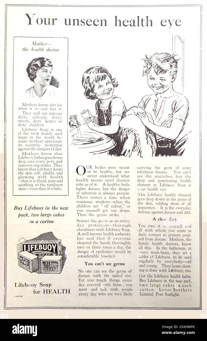Pubblicità Vintaeg per il sapone Lifebuoy, 1925 Foto Stock