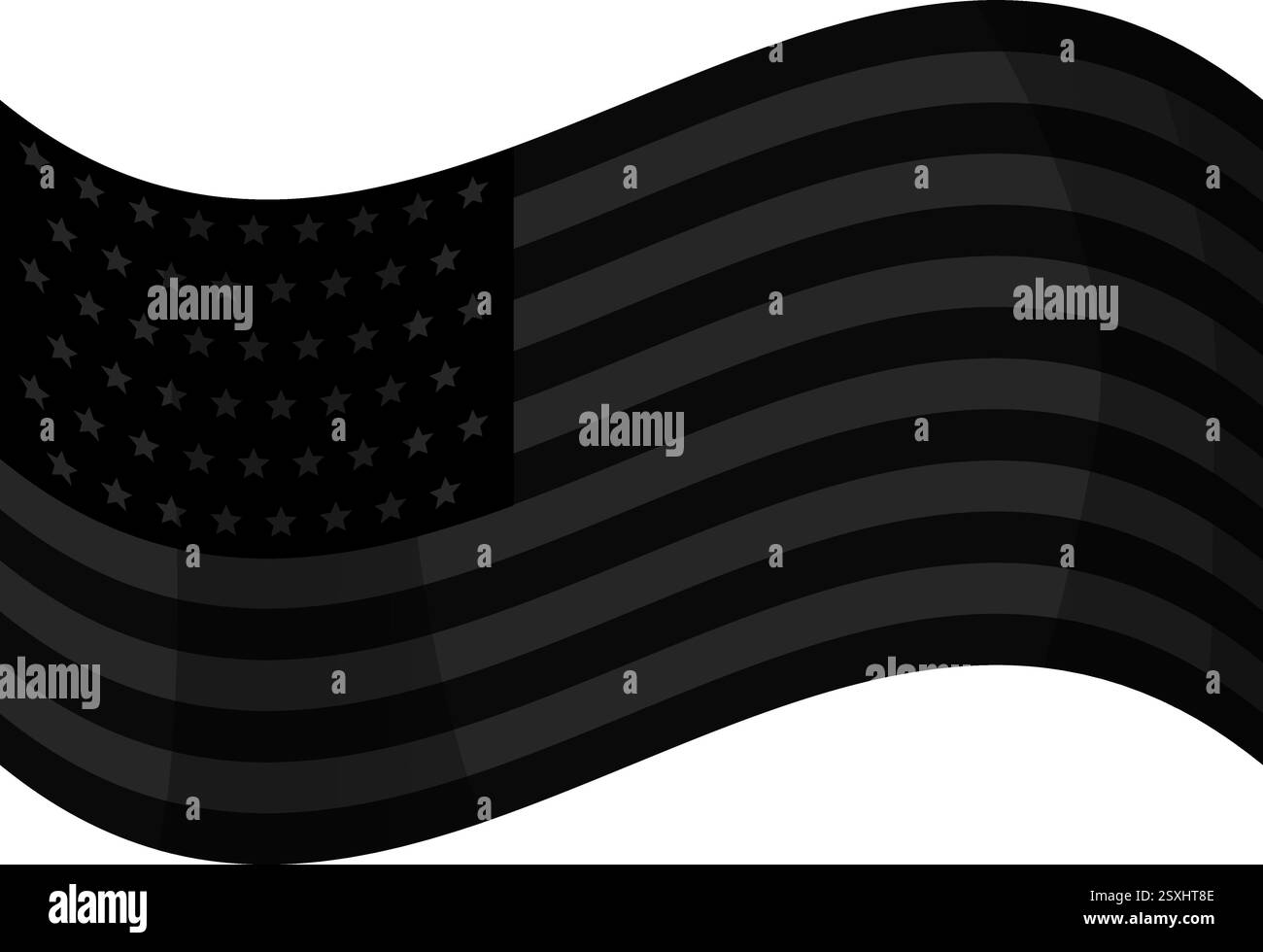 Bandiera americana nera, bandiera USA monocromatica, illustrazione vettore patriottico Illustrazione Vettoriale