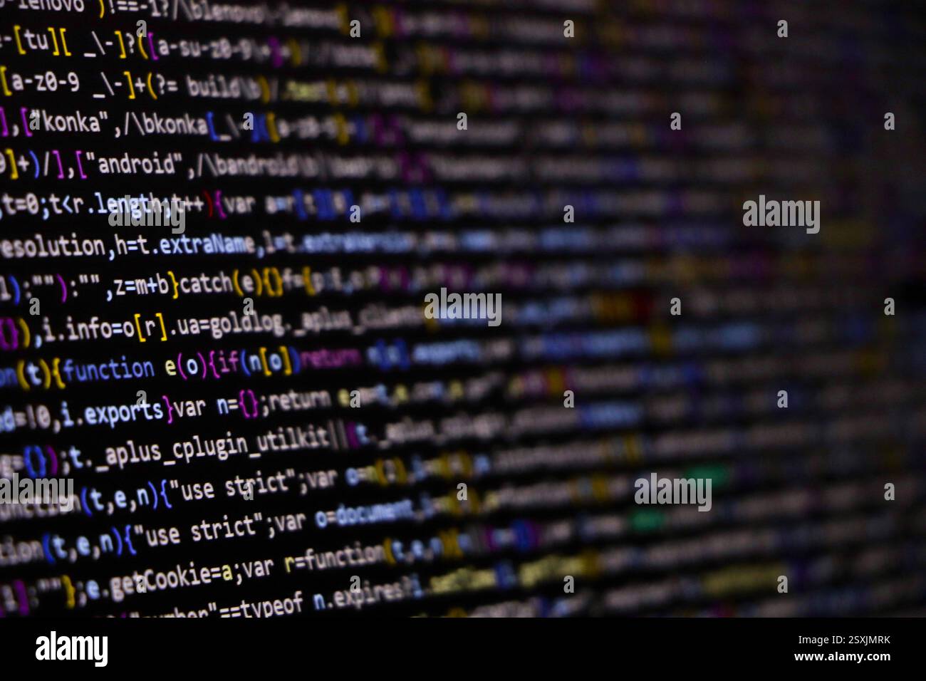 Concetto di background tecnologico, schermata di codifica per sviluppatori Foto Stock