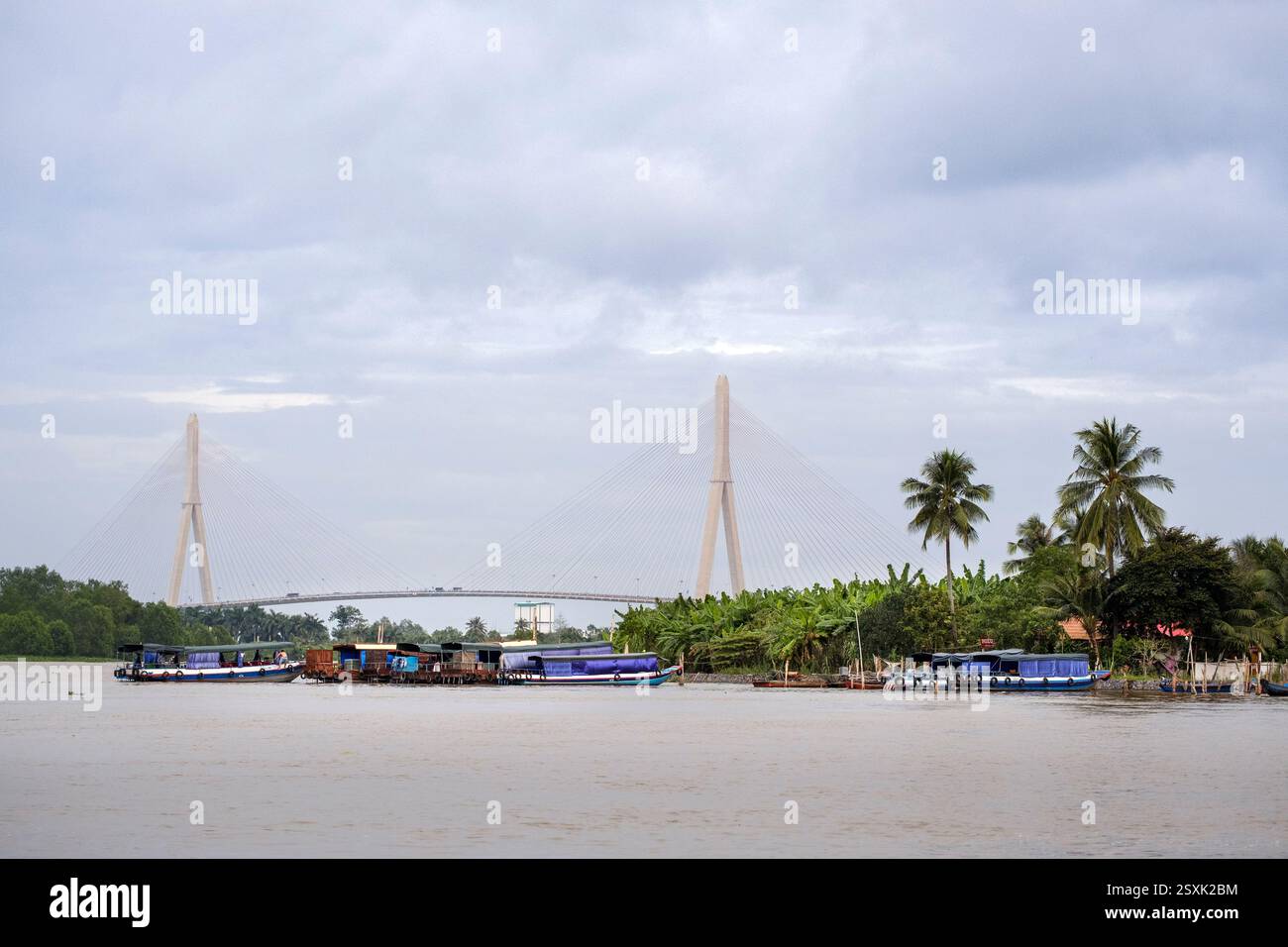CAN Tho Bridge, il ponte strallato più lungo dell'Asia orientale, sul fiume Hau, nella regione del delta del Mekong vicino a CAN Tho, Vietnam. Foto Stock